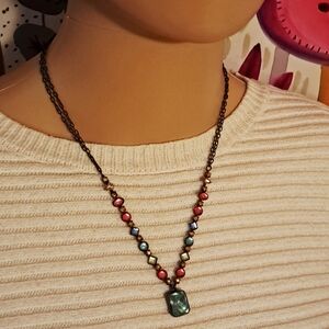 Elegant Multicolor Gem Necklace with Blue Pendant Vintage Style